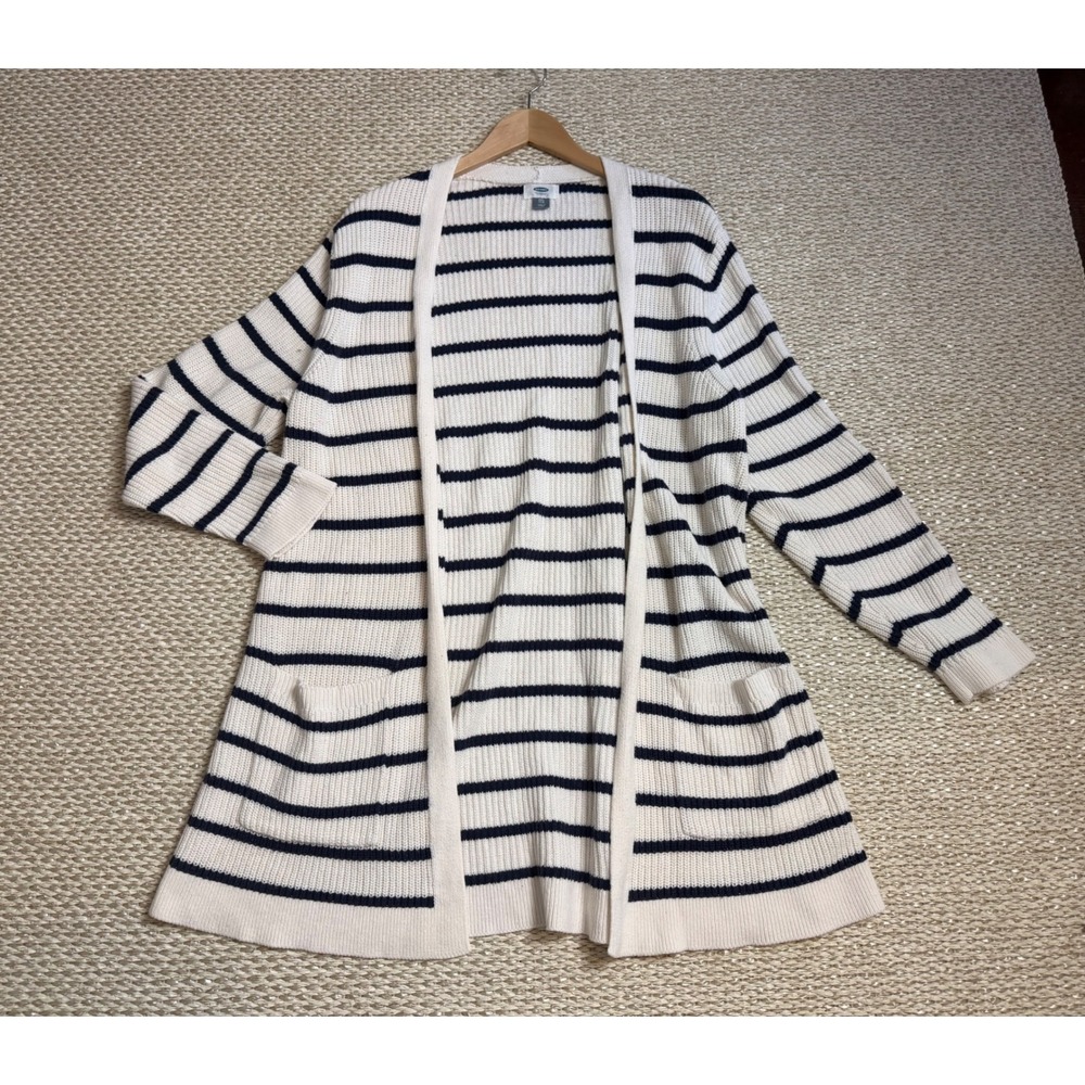 Oversized slouchy nautical coastal XXL Longline Cardigan Stripe Knit Sweater